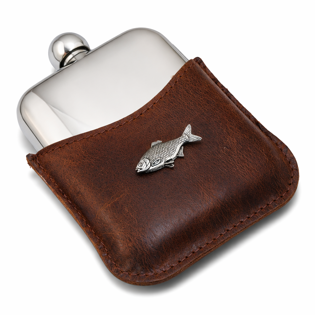 Coarse Fishing Hip Flask With Half Leather Jacket