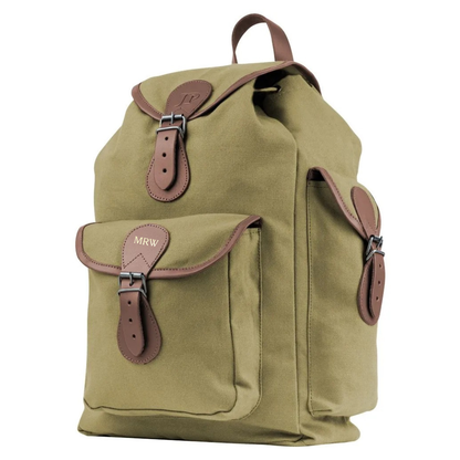Green Canvas Fishing Day Rucksack With Initials