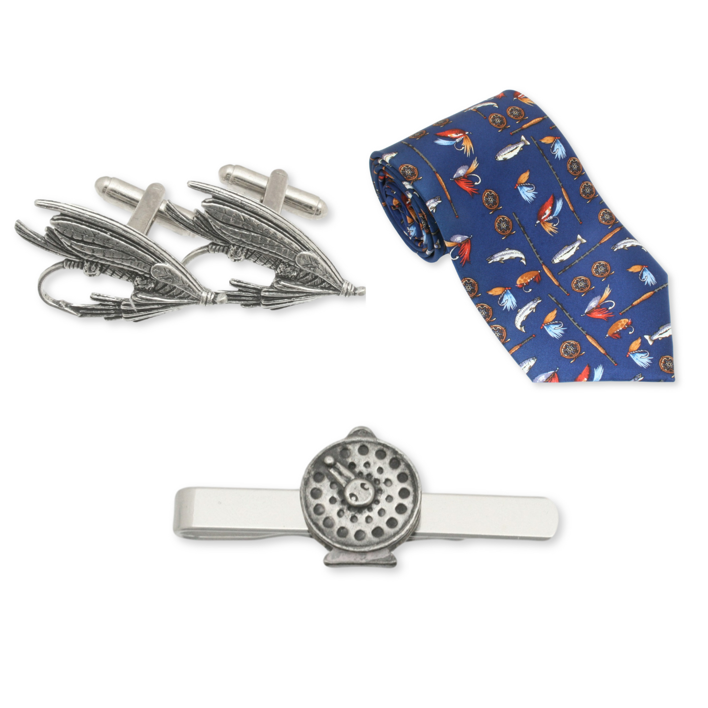 Fly Fishing Cufflinks & Tie Set