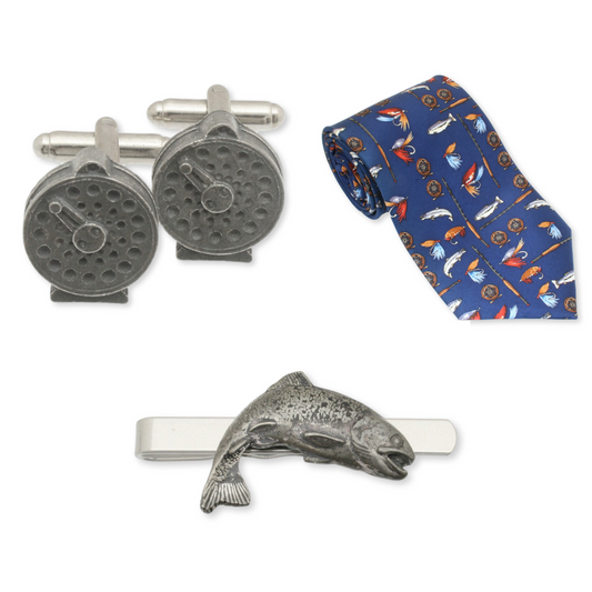 Trout Fishing Cufflinks & Tie Set