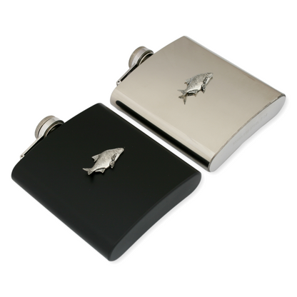 Coarse Fishing Hip Flask Silver or Black Traditional Shape 6oz Personalised