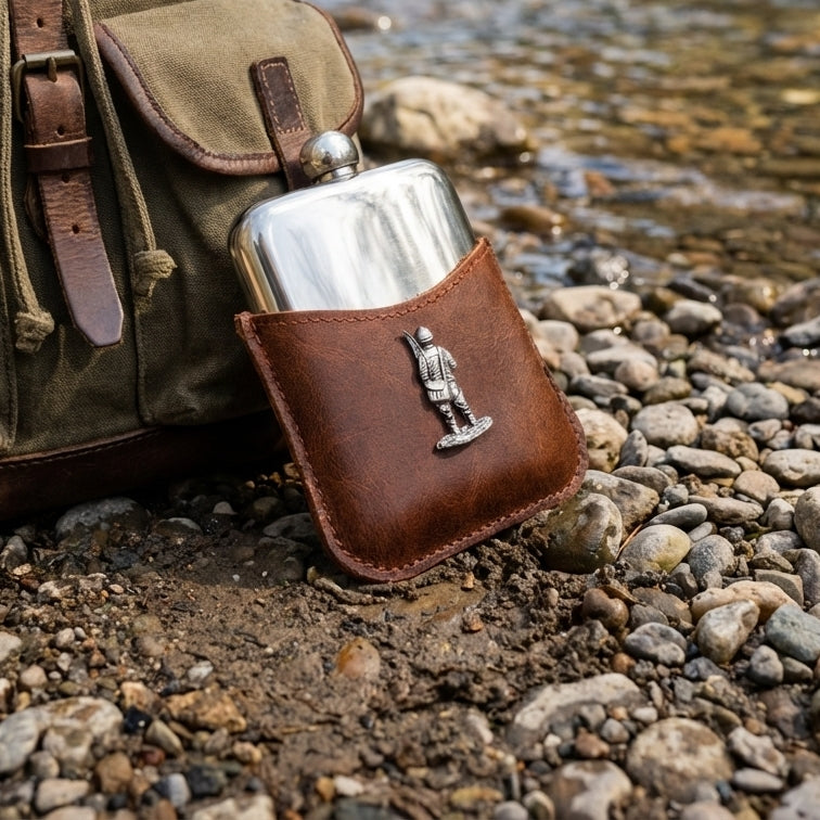Fly Fishing Half Leather Jacket Hip Flask