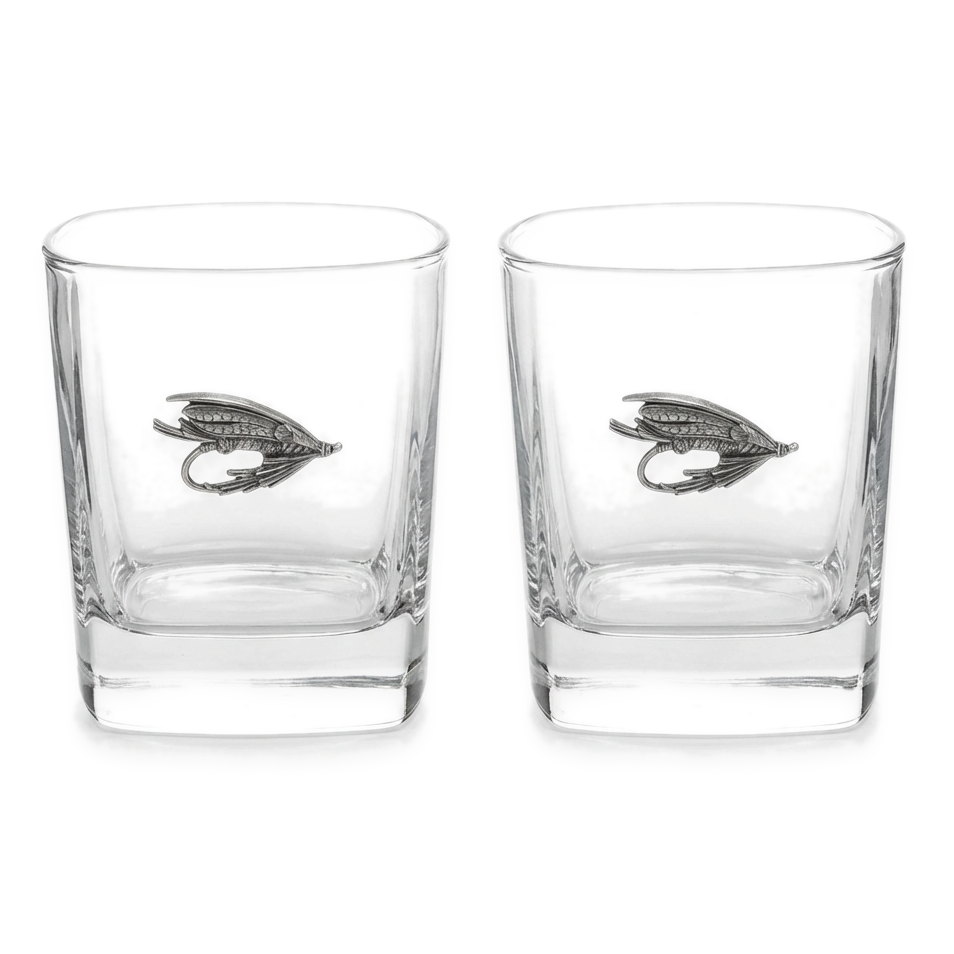 Fly Fishing Pair Of Whiskey Tumbler Glasses