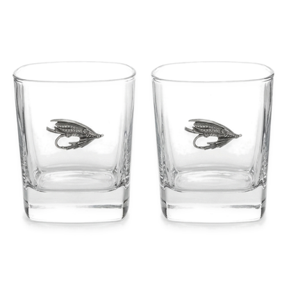 Fly Fishing Pair Of Whiskey Tumbler Glasses