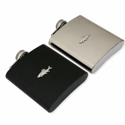 Fly Fishing 6oz Stainless Steel Hip Flask Silver Or Matte Black