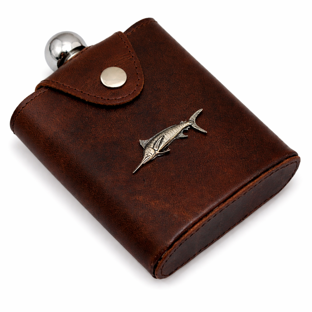 Sea Fishing Hip Flask In Popper Jacket Case