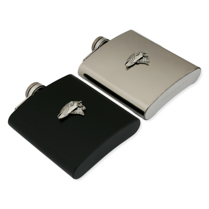 Coarse Fishing Hip Flask Silver or Black Traditional Shape 6oz Personalised