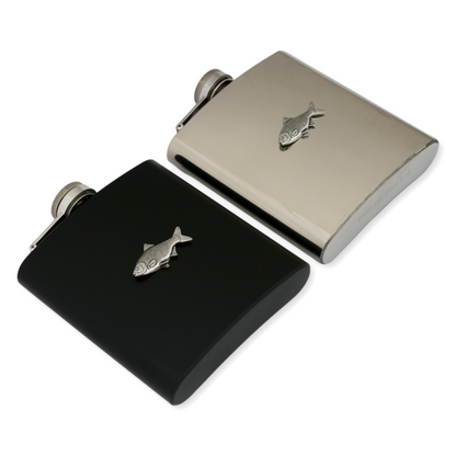 Coarse Fishing Hip Flask Silver or Black Traditional Shape 6oz Personalised