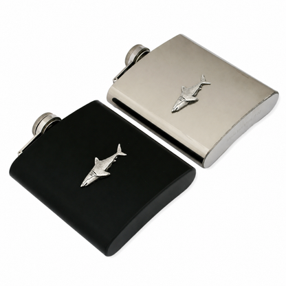 Sea Fishing Hip Flask Silver or Black Traditional Shape 6oz Personalised