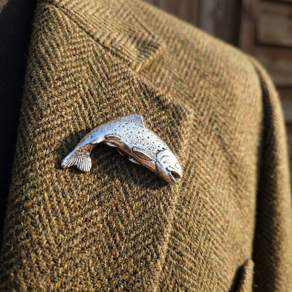 Rainbow Trout Pewter Lapel Pin Badge with Engraving Customisation Option