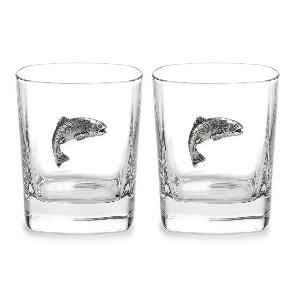 Fly Fishing Pair Of Whiskey Tumbler Glasses