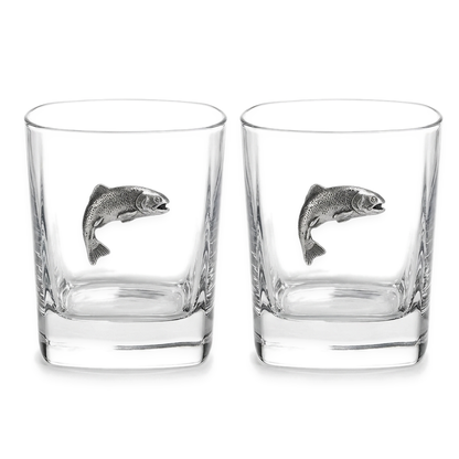 Fly Fishing Pair Of Whiskey Tumbler Glasses