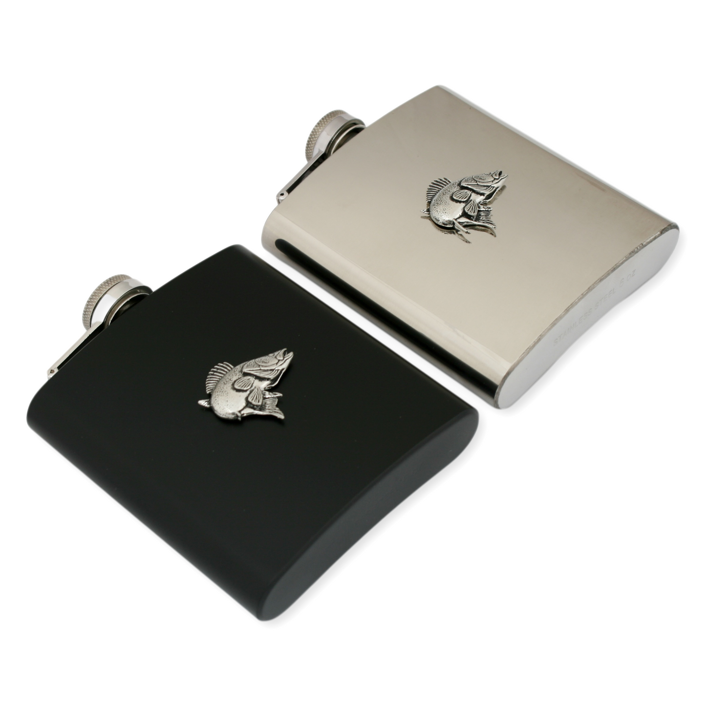 Coarse Fishing Hip Flask Silver or Black Traditional Shape 6oz Personalised